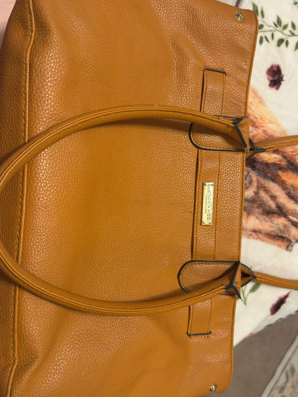 London Fog Tan Pebble-Textured Double-Handle Shoulder Tote